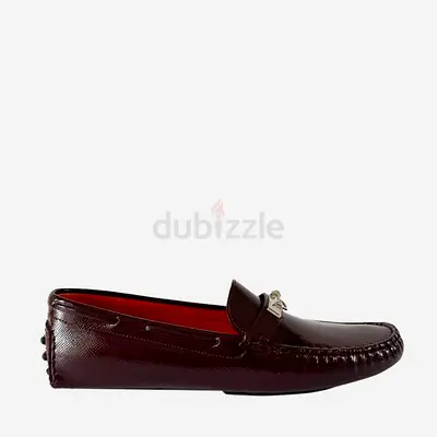 Authentic Hermes Burgundy Patent Leather Irving Slip On Loafers, 41