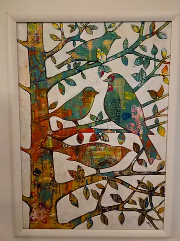 Abstract Birds on Branch - Modern Textured Artwork