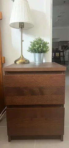 IKEA Malm wooden 2 Drawer Nightstand / Bedside Table - Dark Oak Finish
