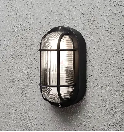 Outdoor/Indoor Bulkhead Wall Light - Black Oval Cage