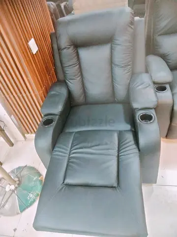 Single Black Leather Recliner Chair with Cup Holders