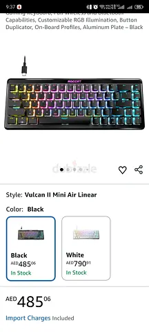 Roccat Vulcan II Mini Air Mechanical Keyboard (Black) - Compact 65% RGB Wireless