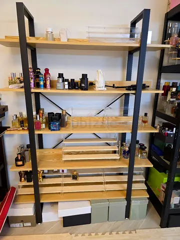 Large Open Wooden Shelving Unit with Metal Frame