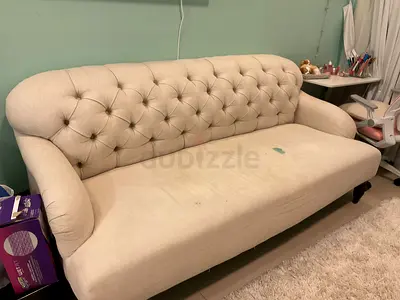 Pottery Barn - Beige Tufted 3-Seater Sofa (Needs Cleaning/Minor Repair)