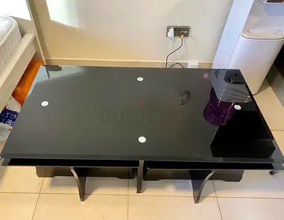 Black Glass Top Coffee Table with 4 small tables