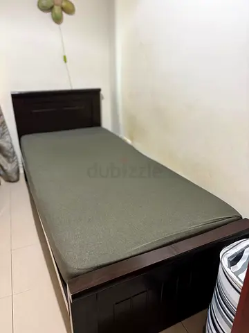 2 Single wooden bed frame with mattress - dark brown