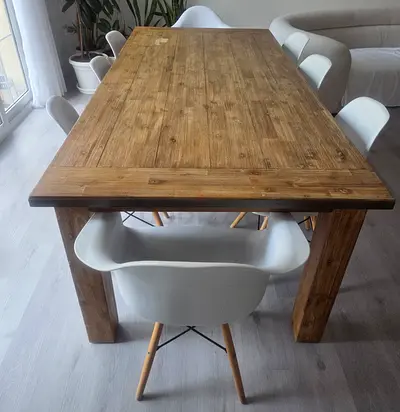 Solid Wood Dining Table (Seats 6-8) - Rustic Finish - chairs included