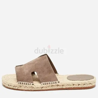 Authentic Hermes Brown Suede Antigua Flat Slides Size 41