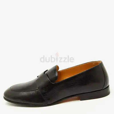Authentic Hermès Black Leather Ancora Slip On Loafers Size 40.5