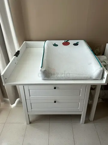 White Wooden Changing Table with Changing Pad