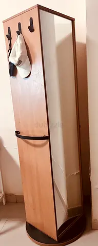 Slim Wooden Hallstand with Mirror and Hooks - Rotating Base