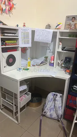 White Corner Study Desk with Shelves — Good Condition