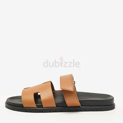 Authentic Hermes Brown Leather Chypre Flat Sandals Size 45