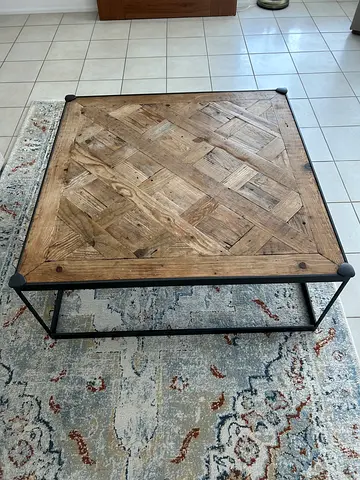 Solid Wood Parquet Top Coffee Table with Metal Frame