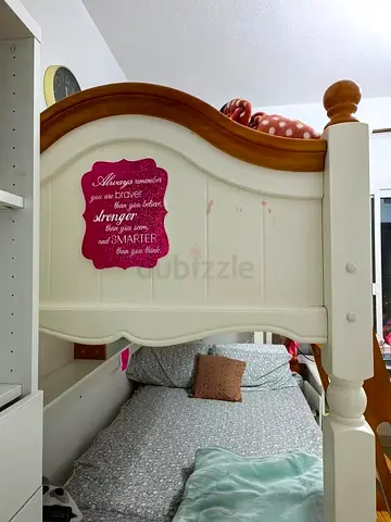 White and Wood Bunk Bed / Single Bed Frame - Good Condition