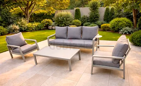 Outdoor 4-Piece Patio Sofa Set with Coffee Table — Light Grey Cushions