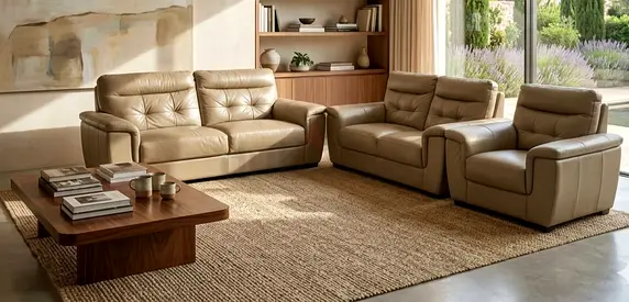 Beige Leather 3+2+1 Sofa Good Condition