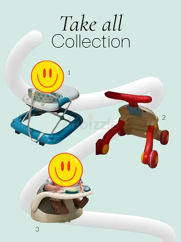 Take-all baby gear bundle: walker, feeding chair and push walker (used)