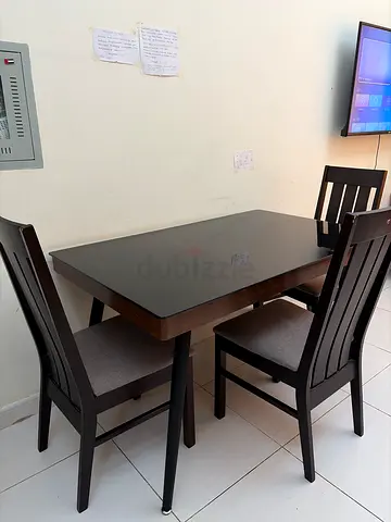 Wooden 4-Seater Dining Table with Chairs - Dark Brown