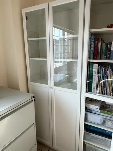 White Glass-Front Bookcase / Display Cabinet - Good Condition