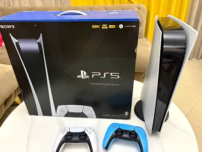 PS5 Digital Edition | 2 Controllers (White  Blue) | With Box | International Version