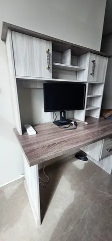 Wooden Study and Office Desk with Hutch and Drawers - Light Oak, Good Condition