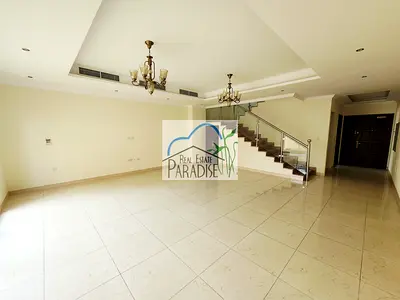 available Private entrance 3 bedrooms all master modern finish villa / living-dining area / 4 parking/maid room/ private back yard for rent in mirdif