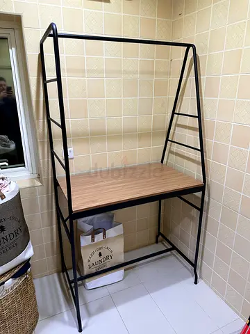 Open Wardrobe Rack with Wooden Shelf and Metal Frame - Good Condition