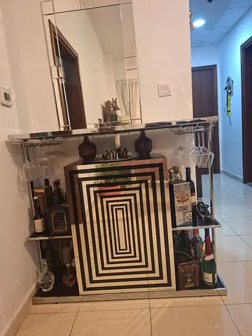 Mirrored Home Bar Cabinet with Glass Rack and Storage