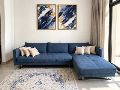 Modern Blue L-Shaped Sofa with Chaise — Good Condition