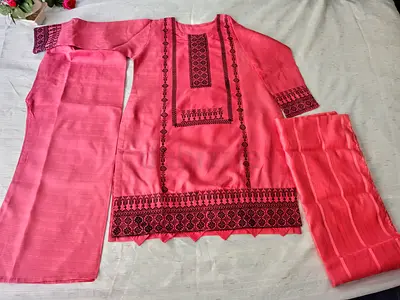 Pink embroidered three-piece salwar kameez set - lightly used