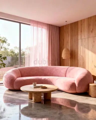 Curved Pink Velvet Sofa - 3-Seater Stylish Lounge