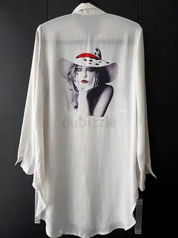 White Longline Shirt with Back Print - Ladies Light Overshirt