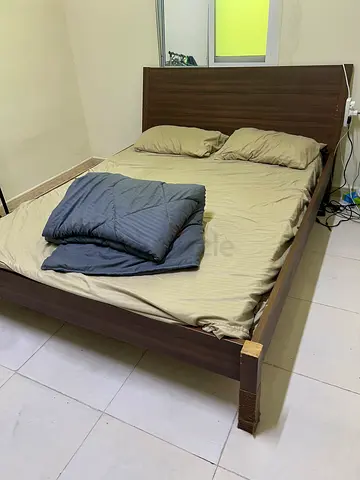 Used Double Bed Frame with Headboard - Dark Wood Finish 180x200 IKEA (Mattress not included)