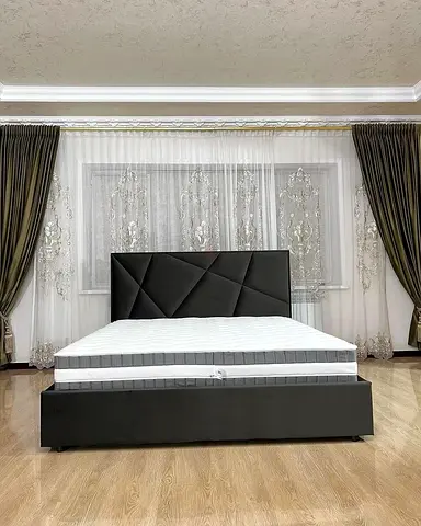 Modern Black Upholstered Queen Bed with Headboard and Mattress