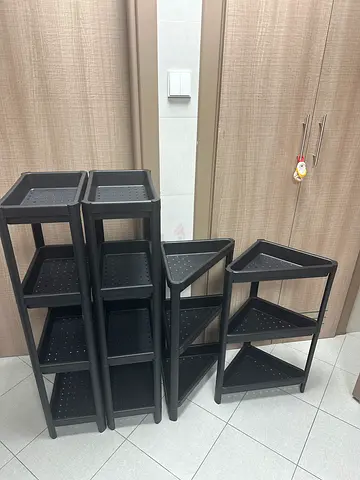Set of 3 Black Plastic Corner Shelves — Lightweight, Stackable Storage IKEA