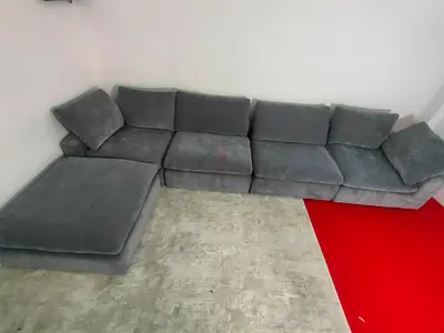 Gray color pianca feather 🪶 filled modular sofa with ottoman