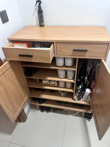 Compact Wooden Shoe Cabinet with Drawers and Shelves