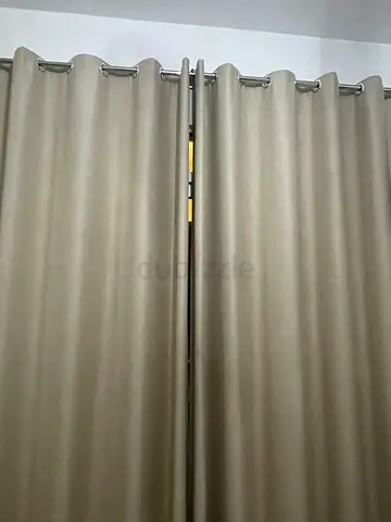 Beige Textured Fabric Curtains - Light-Filtering Pair