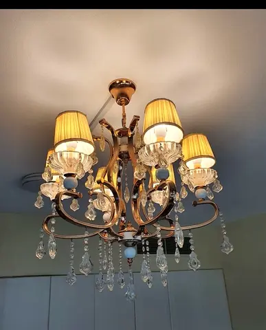 Crystal chandelier light fixture - 6-arm ornate pendant