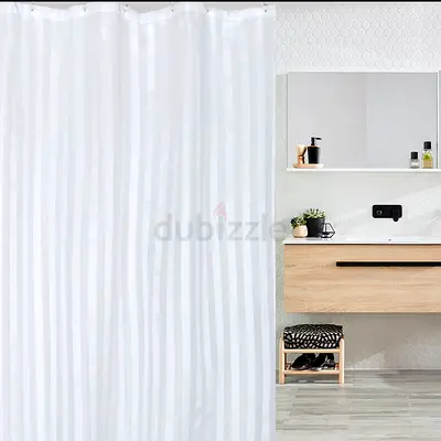 White Striped Shower Curtain — Ready to Hang