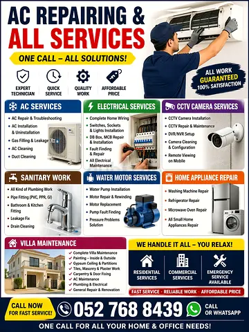 Need Ac Repair,Electrical Work,CCTV installation ot Plumbing?