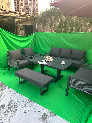Outdoor 6-Seater Garden Sofa Set with Table and Bench - Good Condition hydraulic table