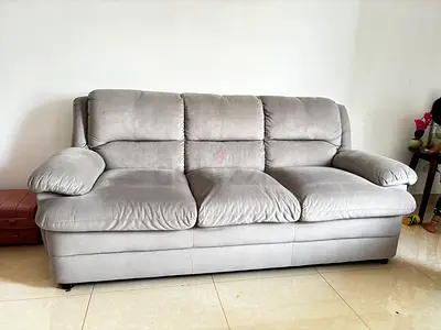 Comfortable 3-Seater Light Grey Fabric Sofa - Good Condition