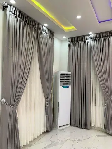 Floor-to-Ceiling Grey Pleated Curtains with Sheer Liners - Set for Living Room