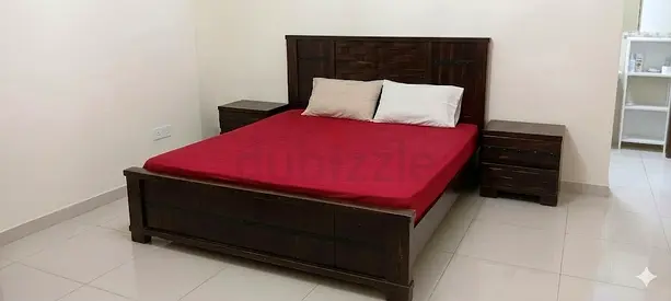 Solid Dark Wood Double Bed with Matching Nightstands - Good Condition