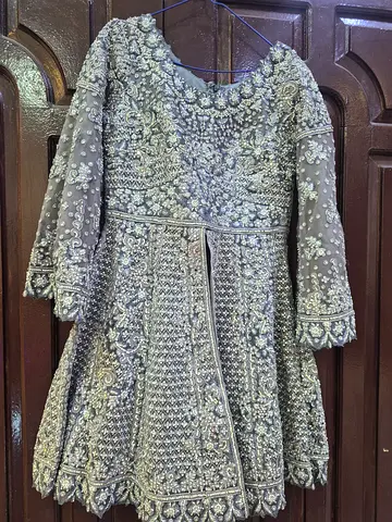 Embroidered Silver Grey Formal Womens Peplum Dress (Like New)