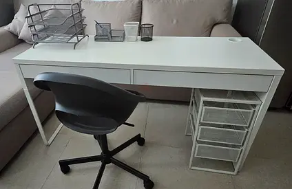 Stylish White Study Desk with 2 Drawers + Adjustable Swivel Chair