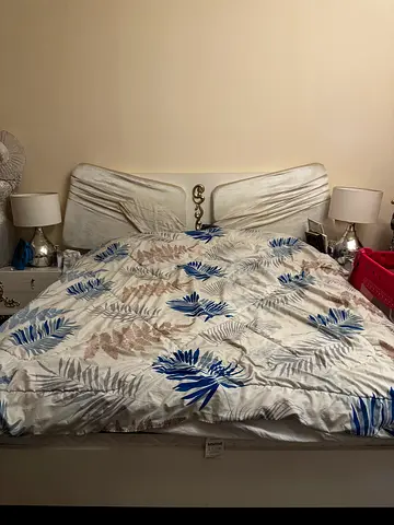 White Upholstered Double Bed with Headboard with Dressing table