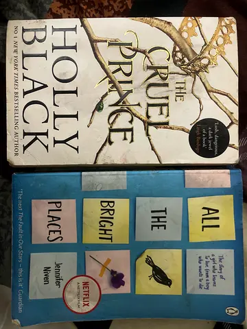 The Cruel Prince by Holly Black; All the Bright Places by Jennifer Niven (two paperback novels)